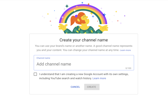 Create your channel name on YouTube