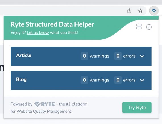 Screenshot dell'helper per dati strutturati Ryte