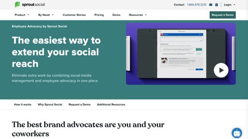 Screenshot dalla pagina web di Sprout Social Employee Advocacy.