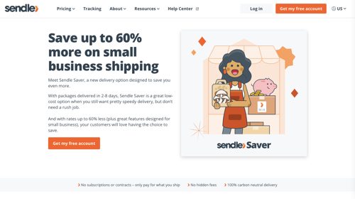 Screenshot dalla pagina web di Sendle Saver.