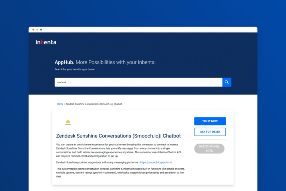 Download Zendesk Sunshine Conversations integration with Inbenta