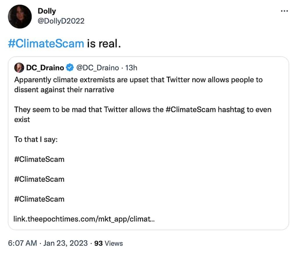 Climate scam tweet one 1-23-23