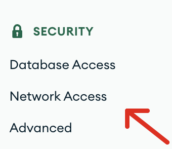 Network Access location in the Security menu