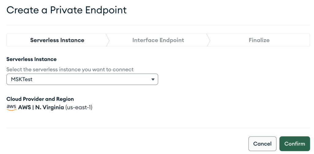Create Private Endpoint UI