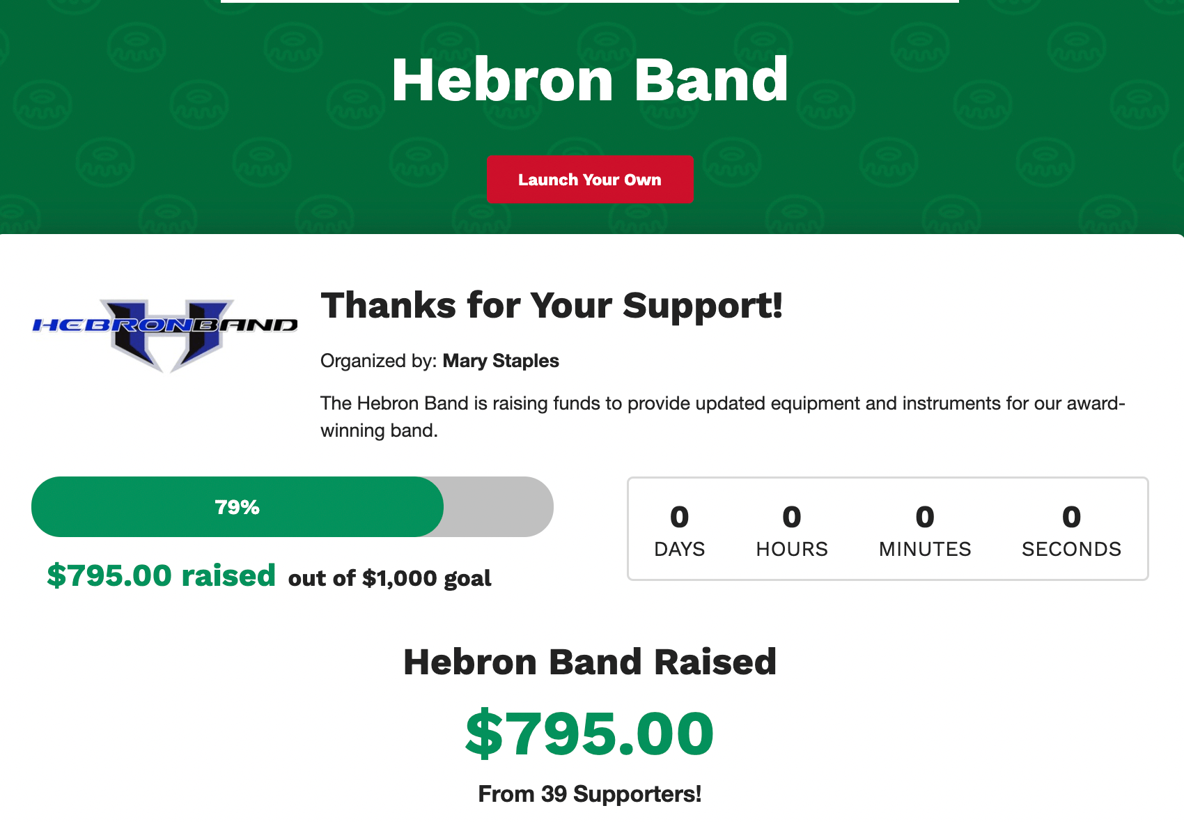 Hebron Band's Digital Dozens Fundraising Campaign Page