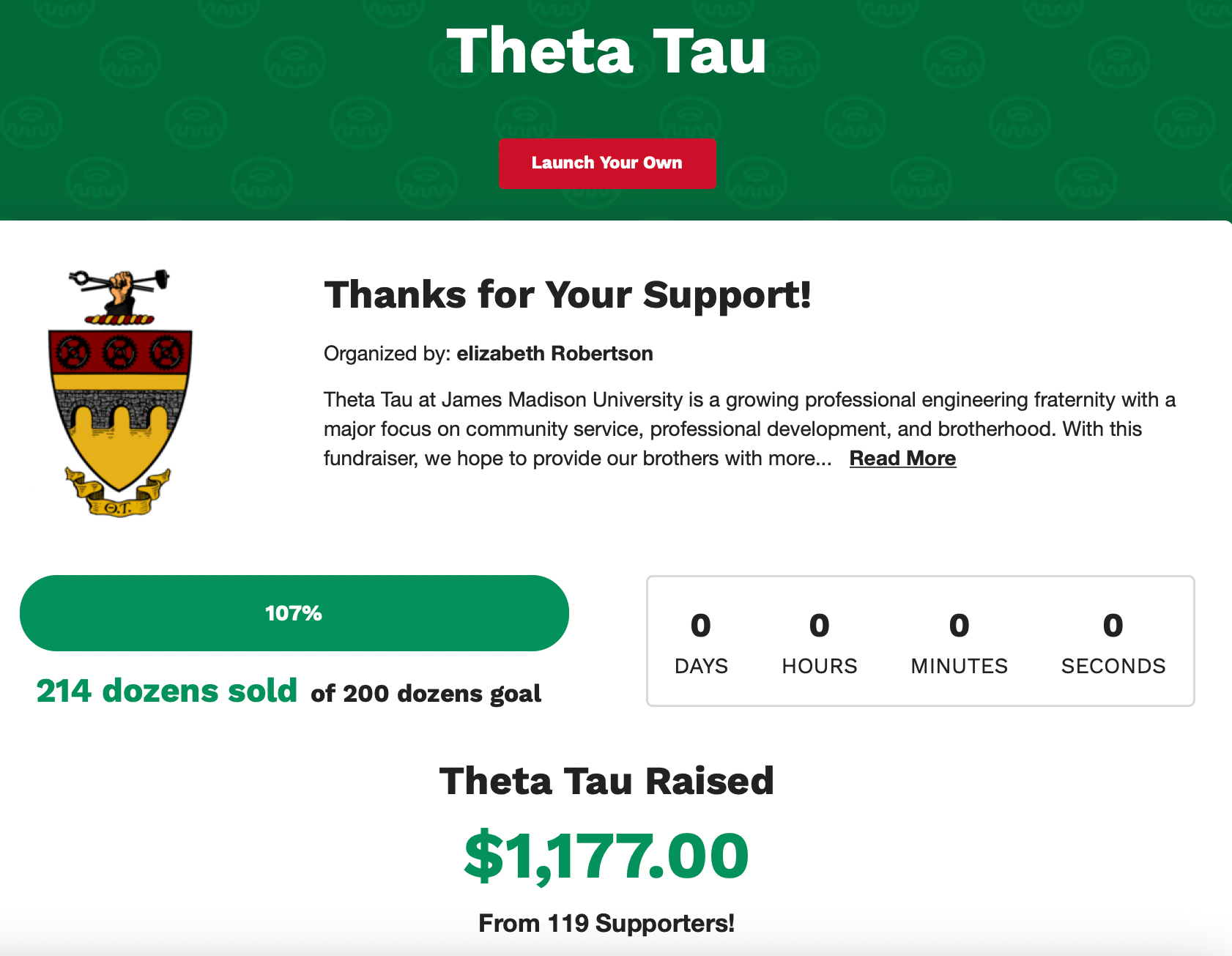 Theta Tau's Digital Dozens Fundraising Campaign Page