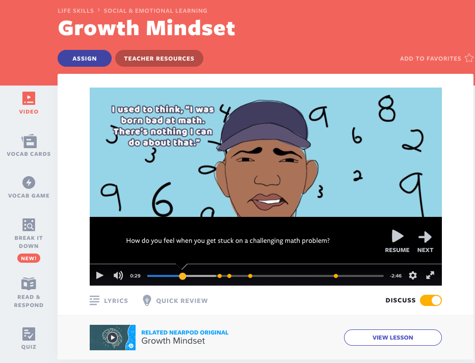 Growth Mindset SEL lesson with Discuss Mode